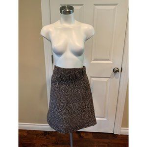 Marni Brown & White Tweed A-Line Skirtw/ Ruffle Front, Size 8 (US) 42 (IT), NWT!
